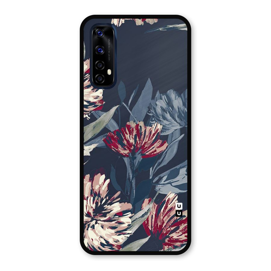 Red Rugged Floral Pattern Metal Back Case for Realme Narzo 20 Pro