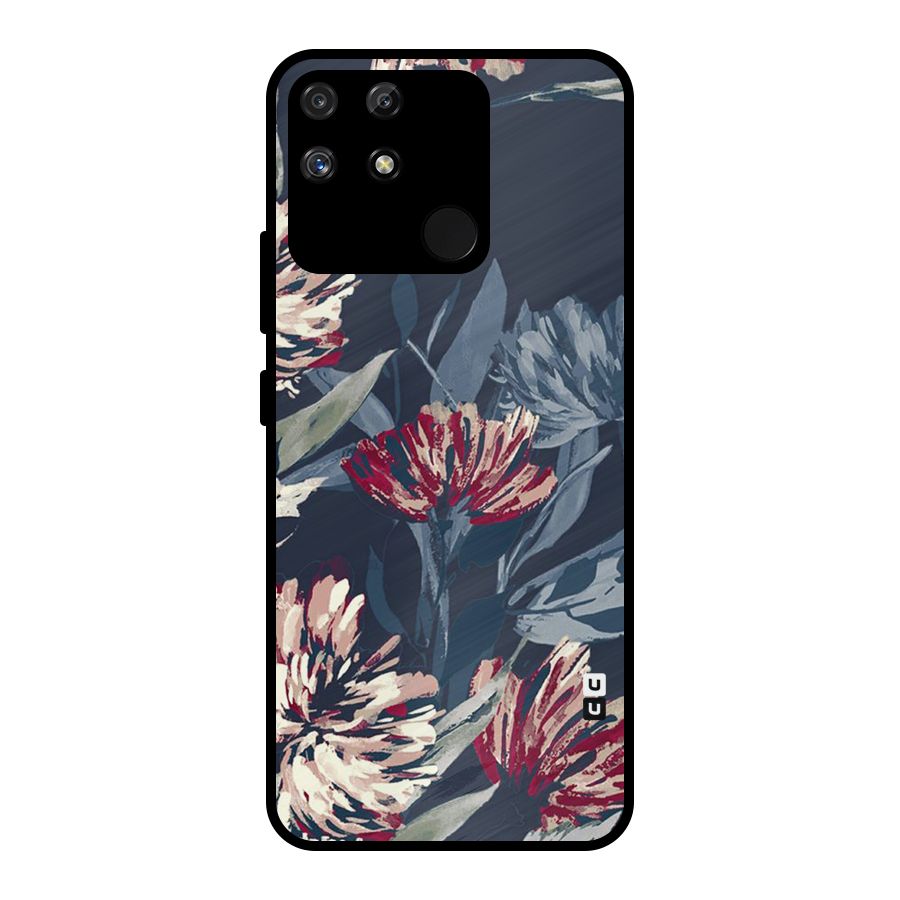 Red Rugged Floral Pattern Metal Back Case for Realme Narzo 50A