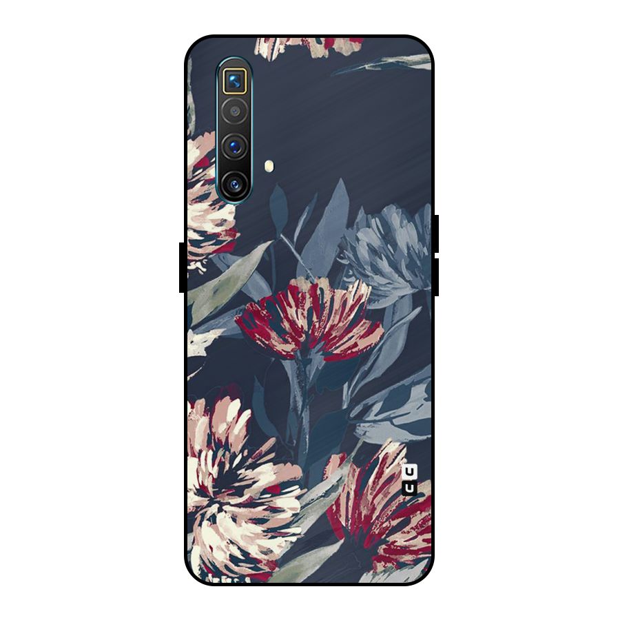 Red Rugged Floral Pattern Metal Back Case for Realme X3 SuperZoom