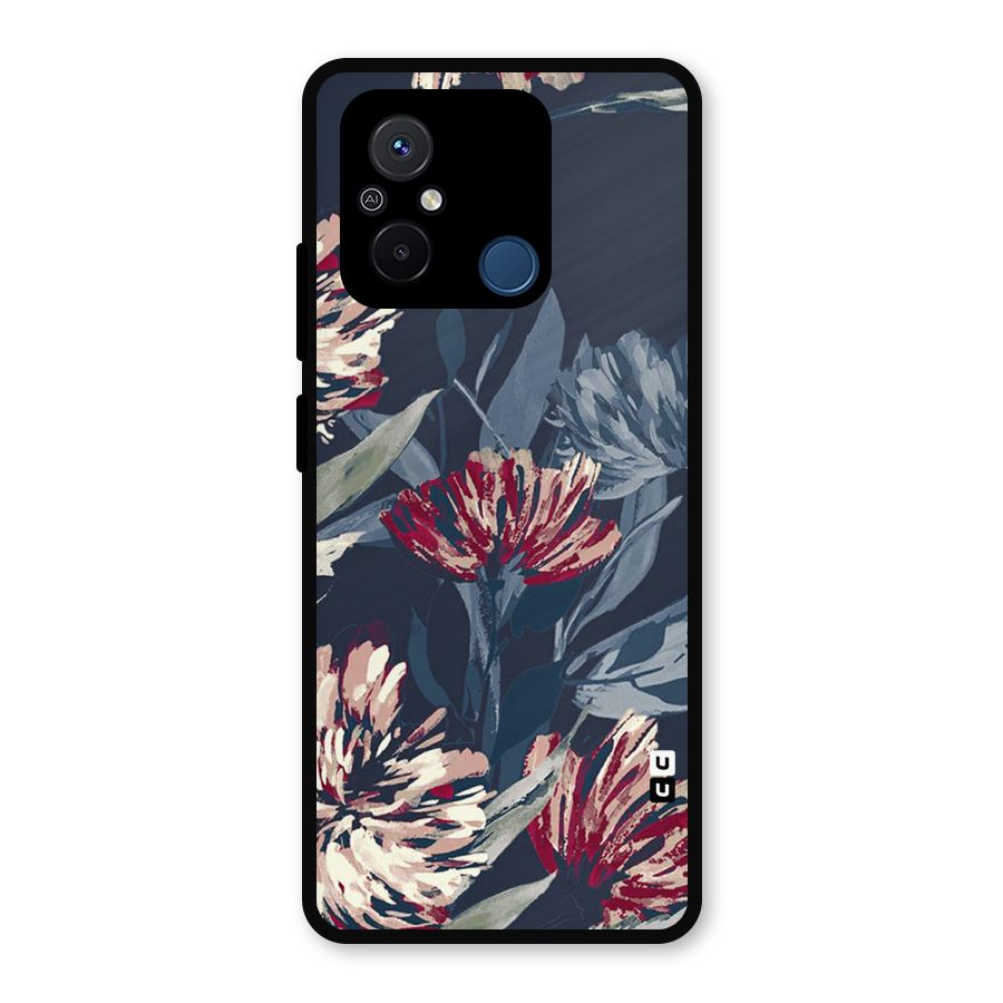 Red Rugged Floral Pattern Metal Back Case for Redmi 12C
