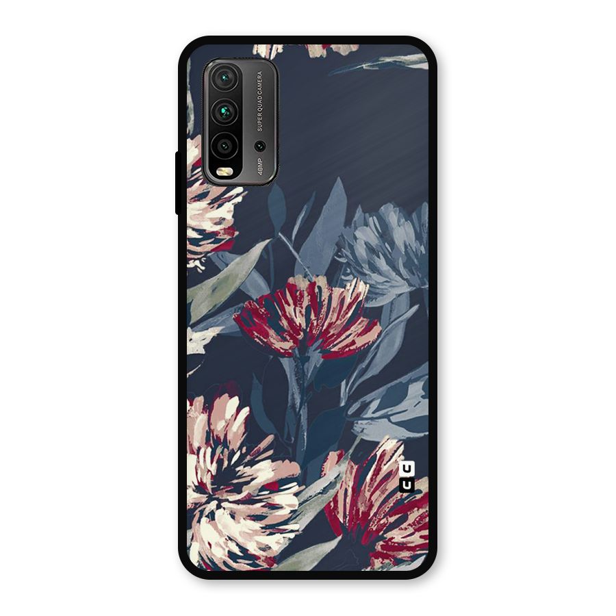 Red Rugged Floral Pattern Metal Back Case for Redmi 9 Power