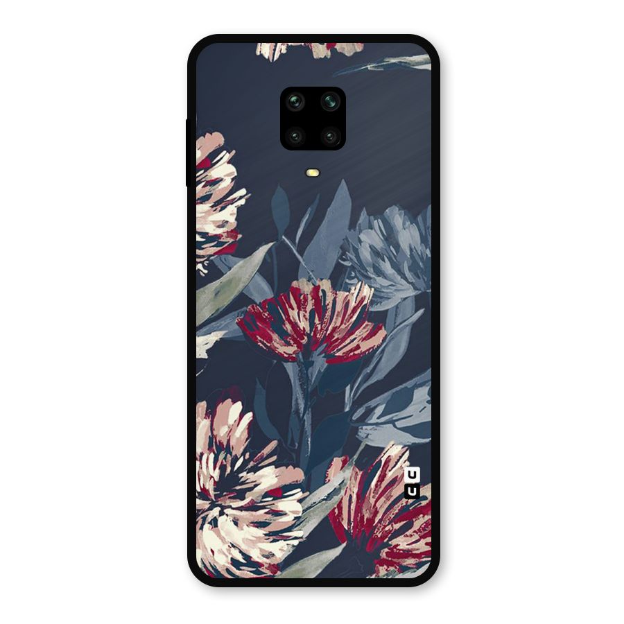 Red Rugged Floral Pattern Metal Back Case for Redmi Note 9 Pro