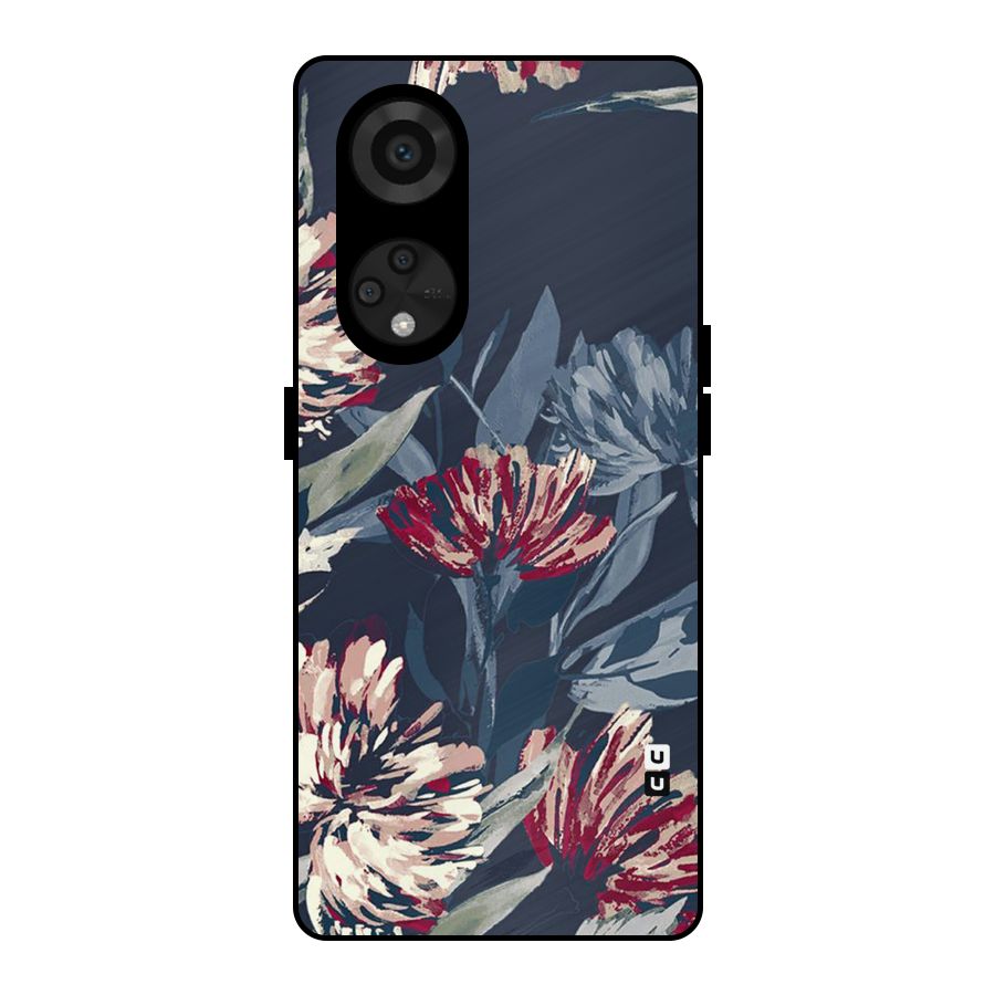 Red Rugged Floral Pattern Metal Back Case for Reno8 T 5G