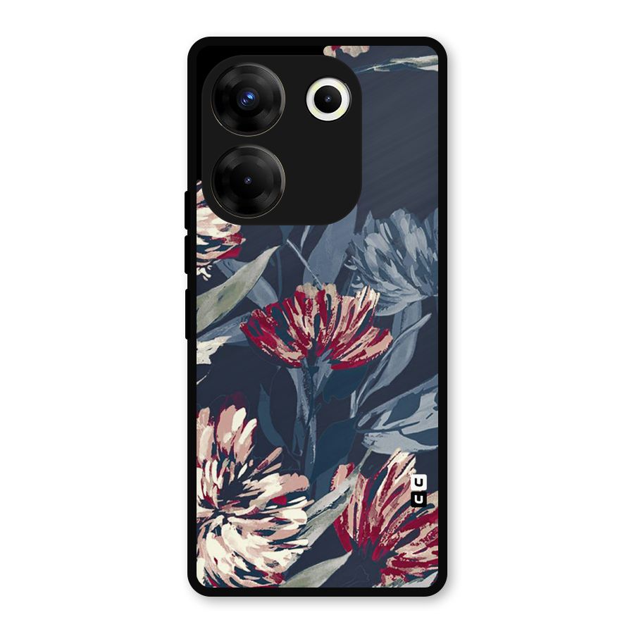 Red Rugged Floral Pattern Metal Back Case for Tecno Camon 20