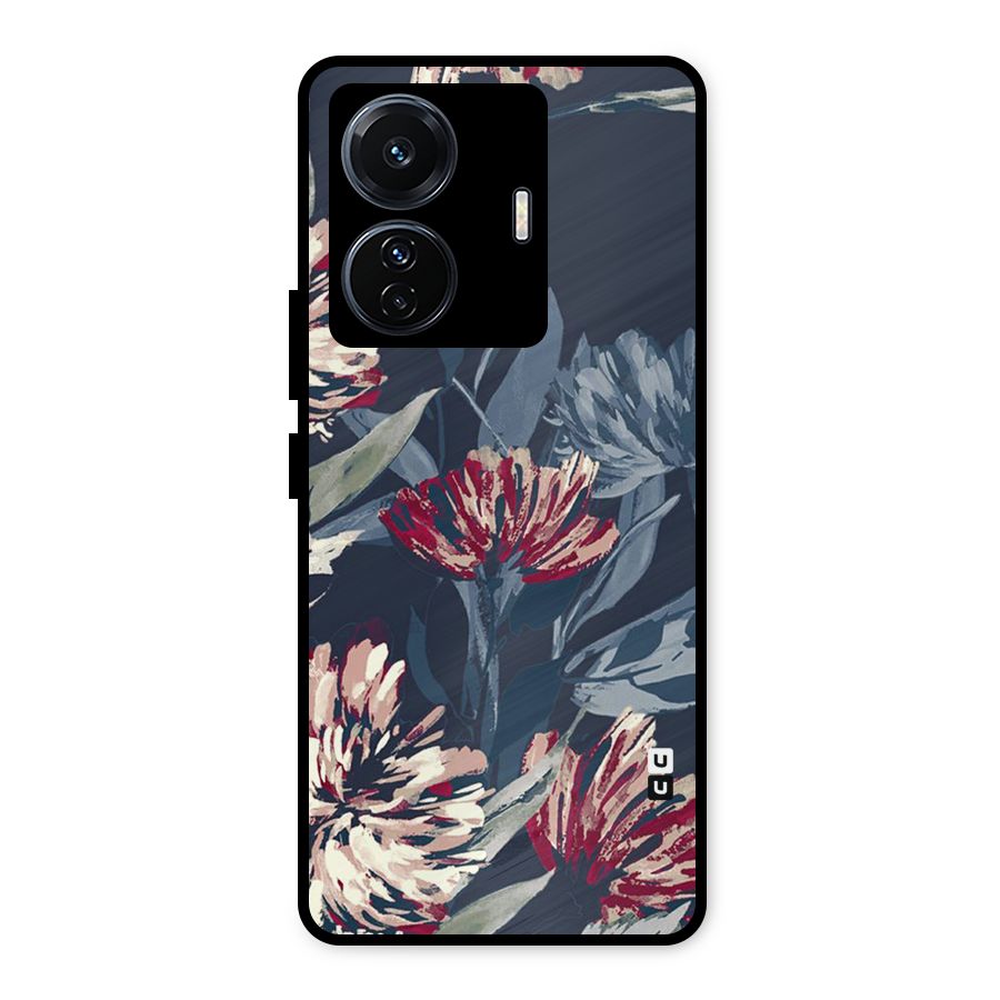 Red Rugged Floral Pattern Metal Back Case for Vivo T1 Pro