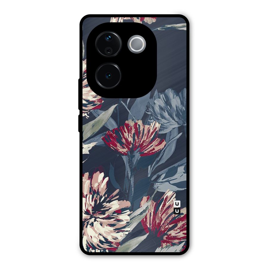 Red Rugged Floral Pattern Metal Back Case for Vivo T3 Pro