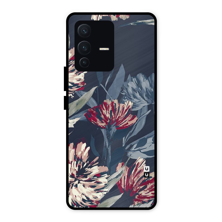 Red Rugged Floral Pattern Metal Back Case for Vivo V23 5G