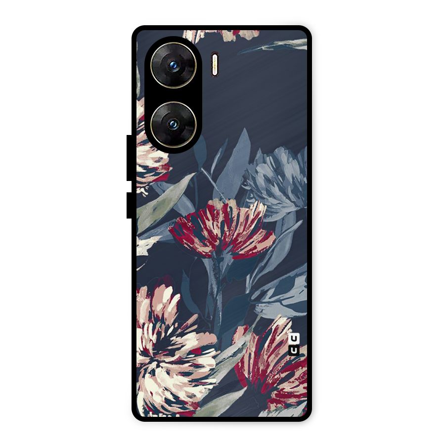 Red Rugged Floral Pattern Metal Back Case for Vivo V29e