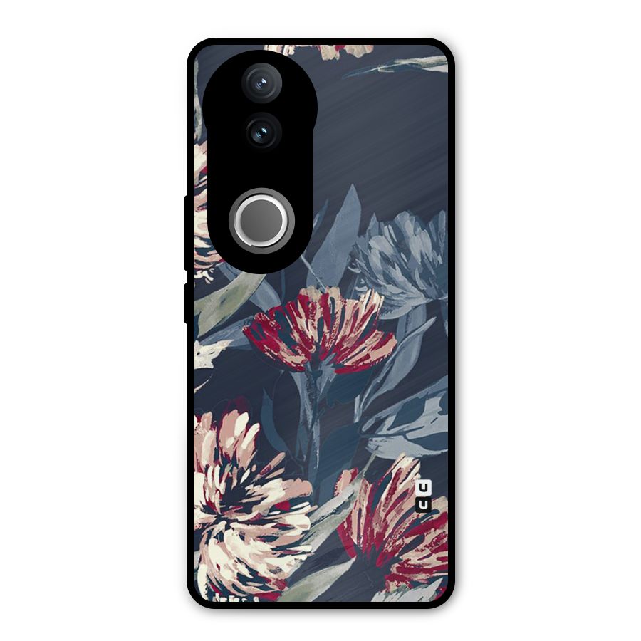Red Rugged Floral Pattern Metal Back Case for Vivo V50e