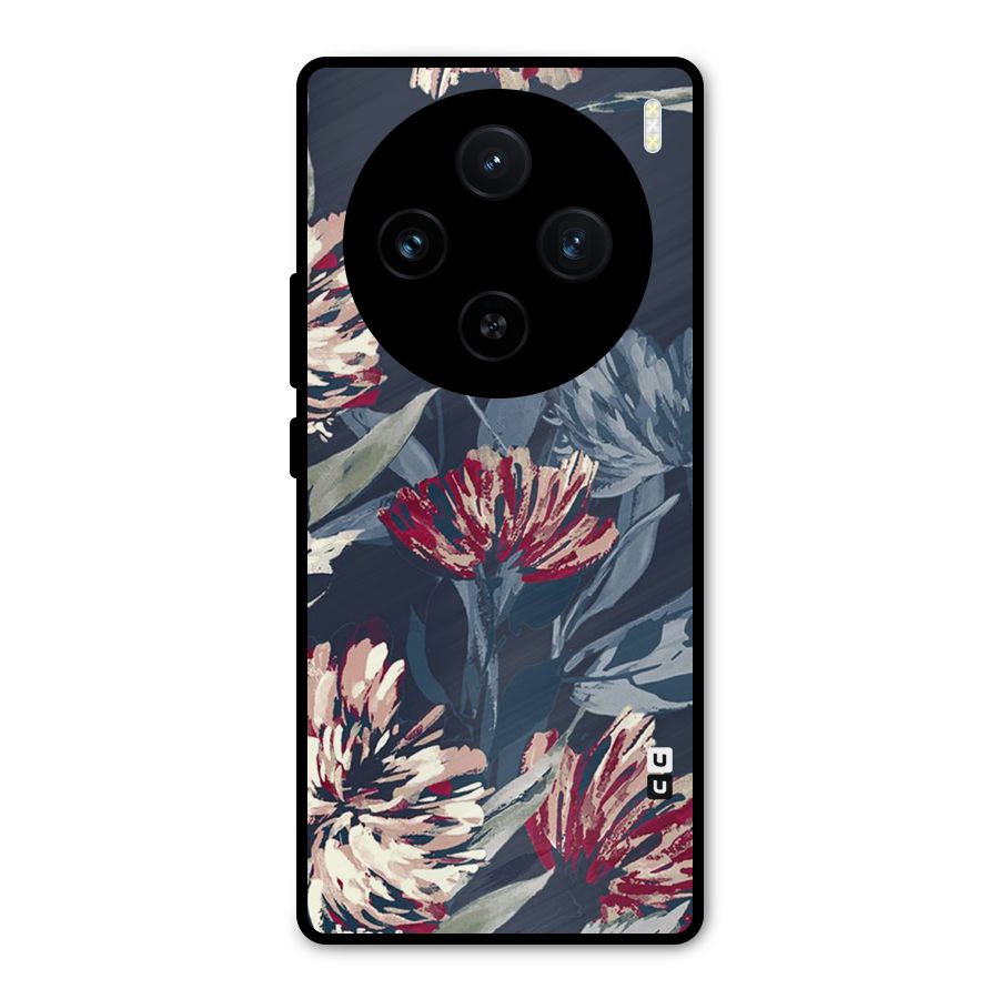 Red Rugged Floral Pattern Metal Back Case for Vivo X100