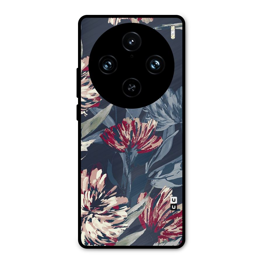 Red Rugged Floral Pattern Metal Back Case for Vivo X100 Pro