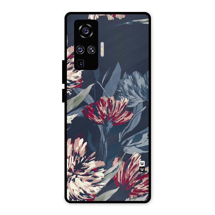Red Rugged Floral Pattern Metal Back Case for Vivo X50 Pro