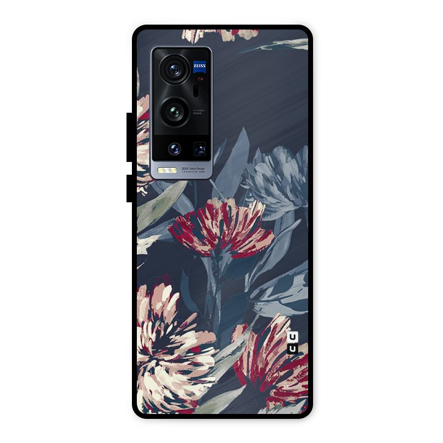 Red Rugged Floral Pattern Metal Back Case for Vivo X60 Pro Plus