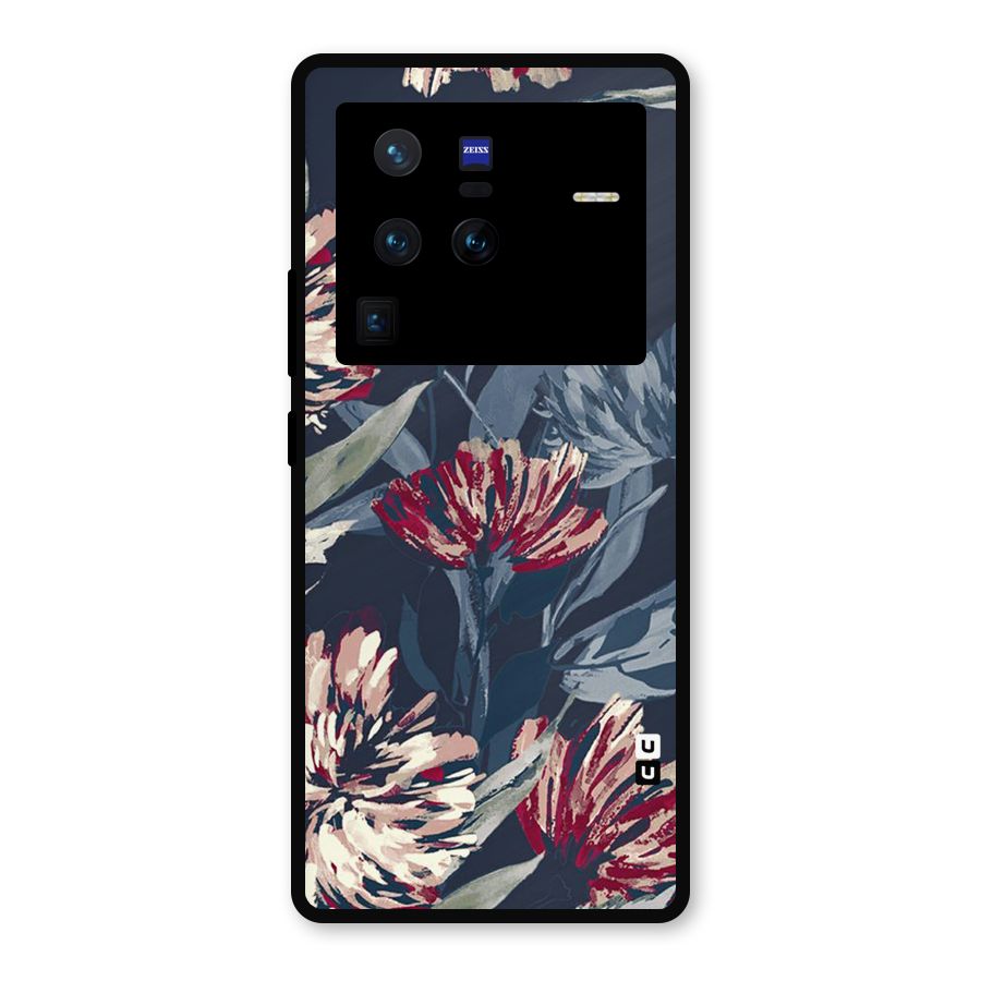 Red Rugged Floral Pattern Metal Back Case for Vivo X80 Pro