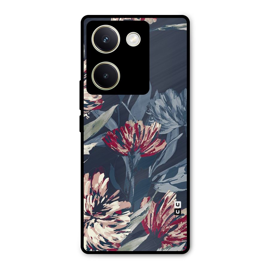 Red Rugged Floral Pattern Metal Back Case for Vivo Y200 Pro