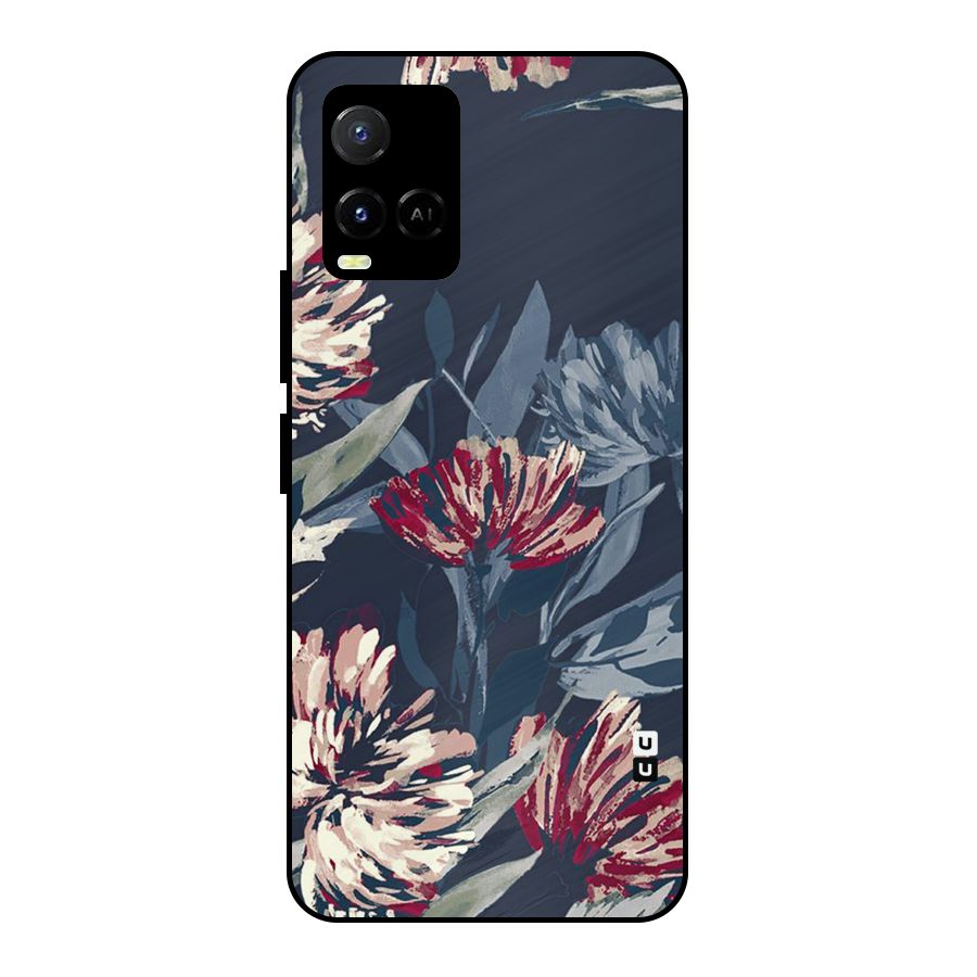 Red Rugged Floral Pattern Metal Back Case for Vivo Y21