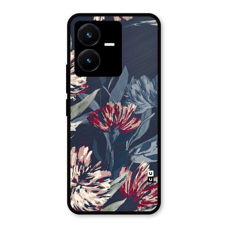 Red Rugged Floral Pattern Metal Back Case for Vivo Y22