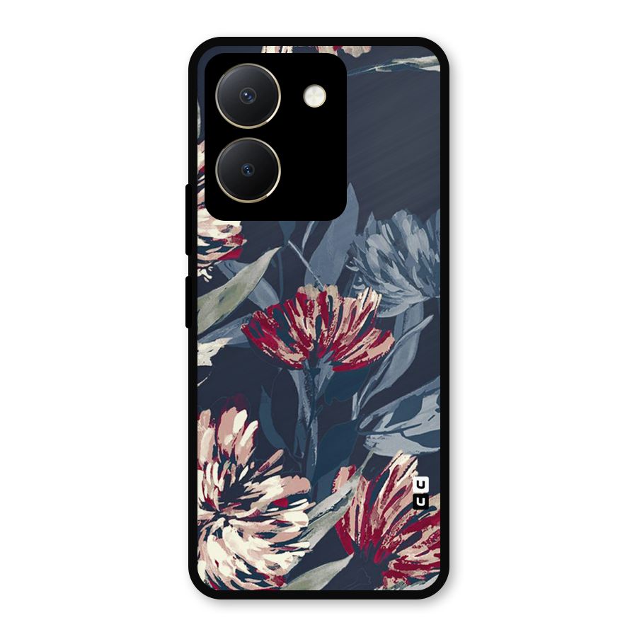 Red Rugged Floral Pattern Metal Back Case for Vivo Y36