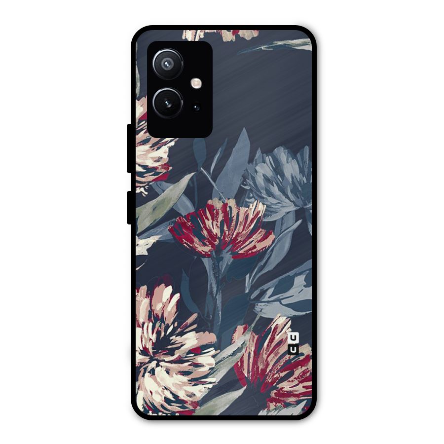 Red Rugged Floral Pattern Metal Back Case for Vivo Y75 5G