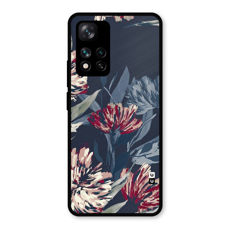 Red Rugged Floral Pattern Metal Back Case for Xiaomi 11i 5G