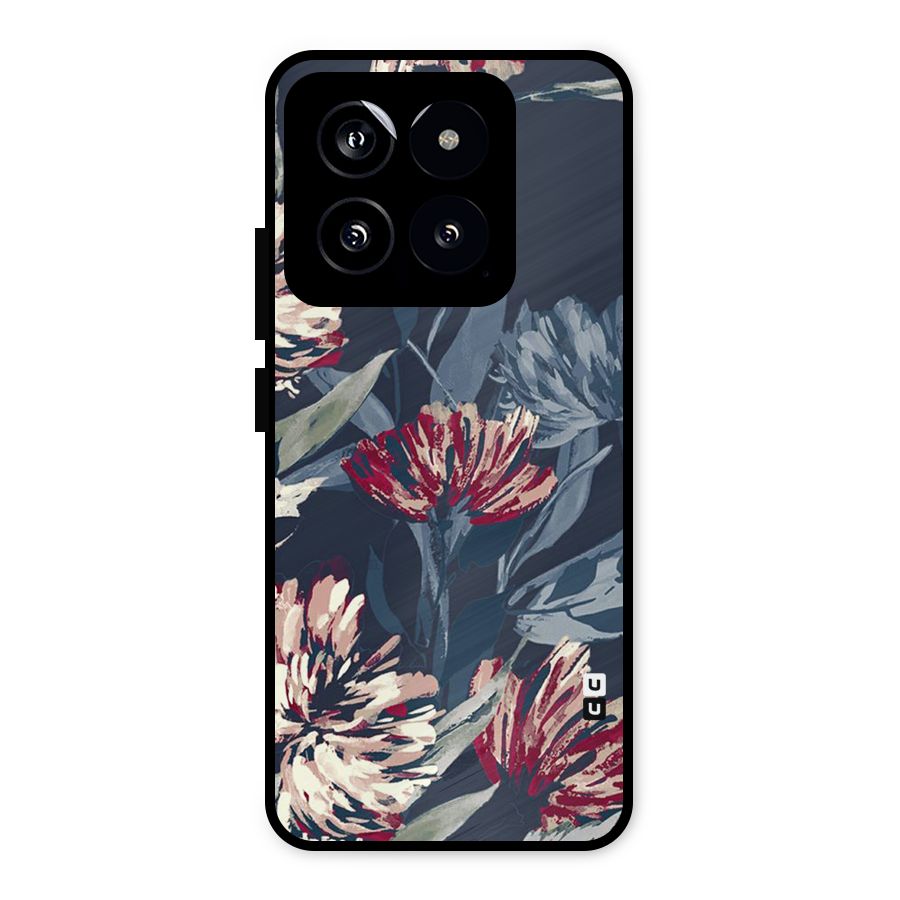 Red Rugged Floral Pattern Metal Back Case for Xiaomi 14
