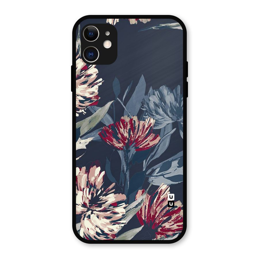 Red Rugged Floral Pattern Metal Back Case for iPhone 11