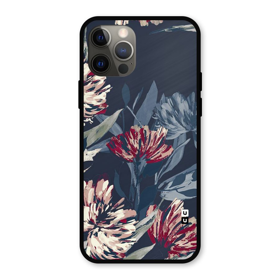 Red Rugged Floral Pattern Metal Back Case for iPhone 12 Pro