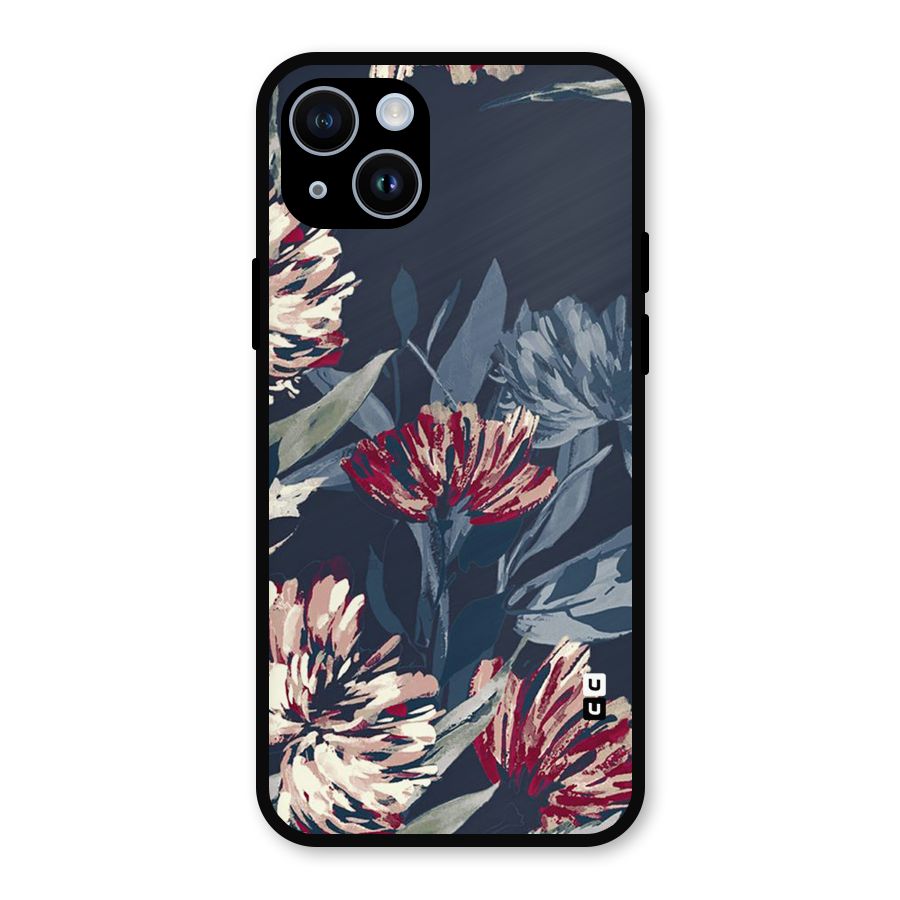 Red Rugged Floral Pattern Metal Back Case for iPhone 14