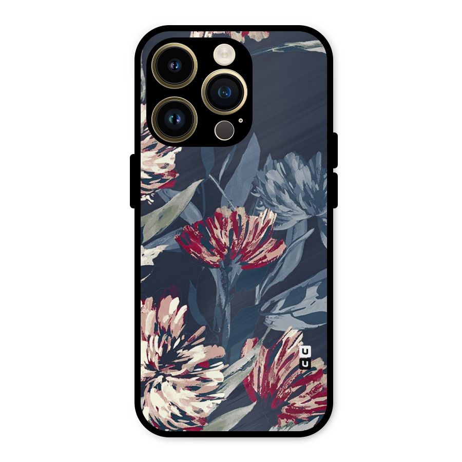 Red Rugged Floral Pattern Metal Back Case for iPhone 14 Pro