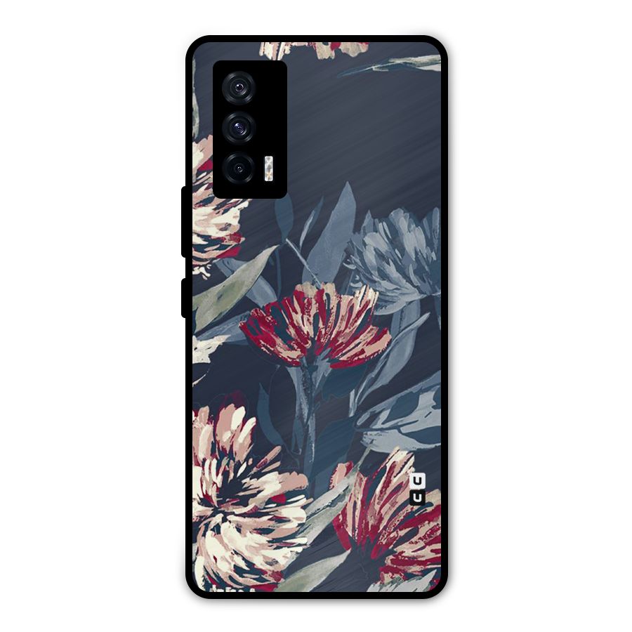 Red Rugged Floral Pattern Metal Back Case for iQOO 7 5G