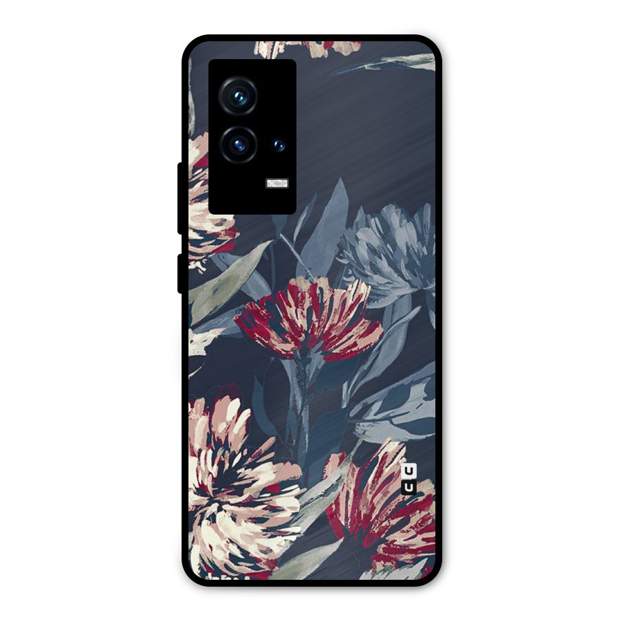 Red Rugged Floral Pattern Metal Back Case for iQOO 9 5G