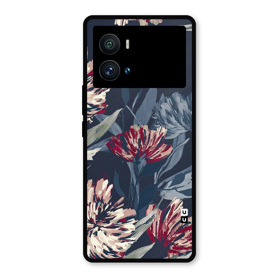 Red Rugged Floral Pattern Metal Back Case for iQOO 9 Pro