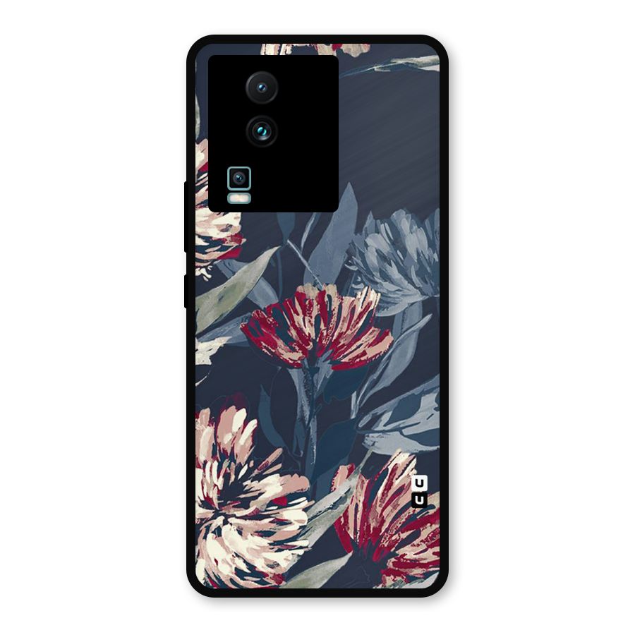 Red Rugged Floral Pattern Metal Back Case for iQOO Neo 7 Pro