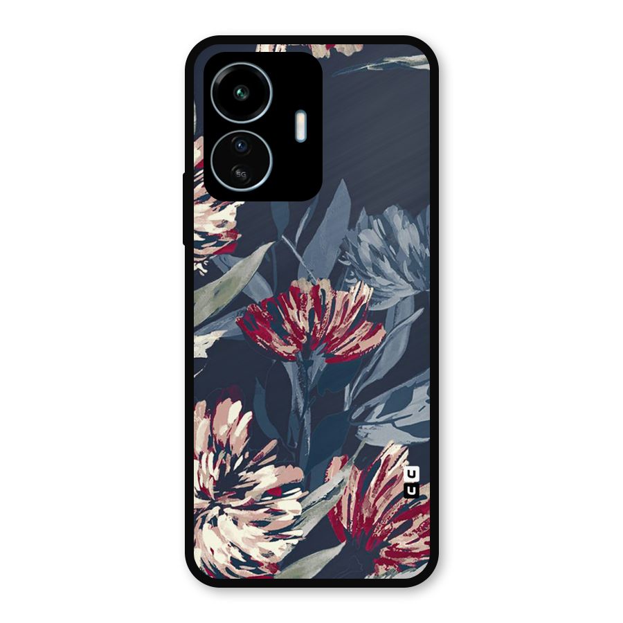 Red Rugged Floral Pattern Metal Back Case for vivo iQOO Z6 Lite 5G