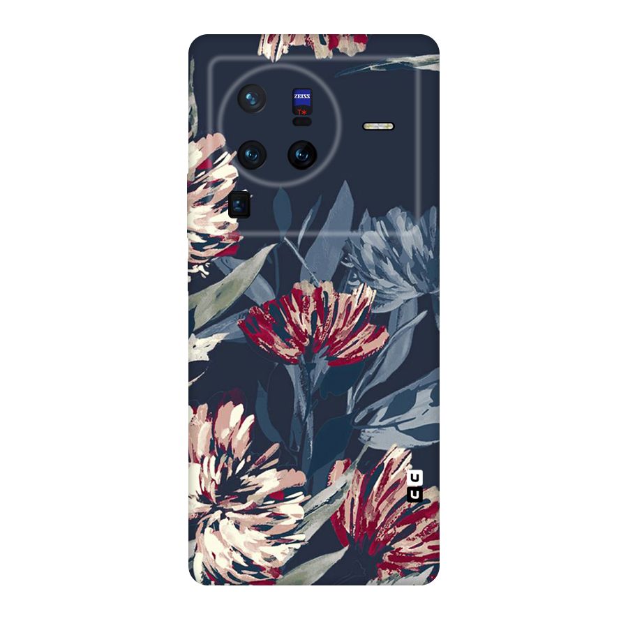 Red Rugged Floral Pattern Original Polycarbonate Back Case for Vivo X80