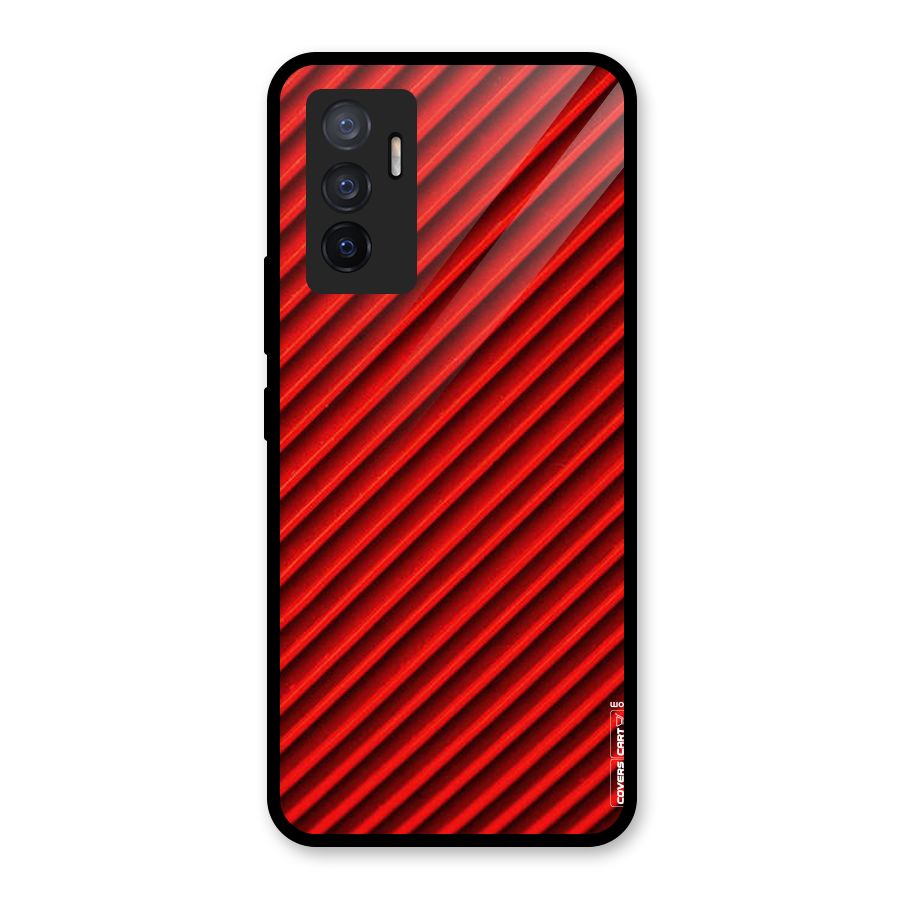 Red Rugged Stripes Glass Back Case for Vivo V23e