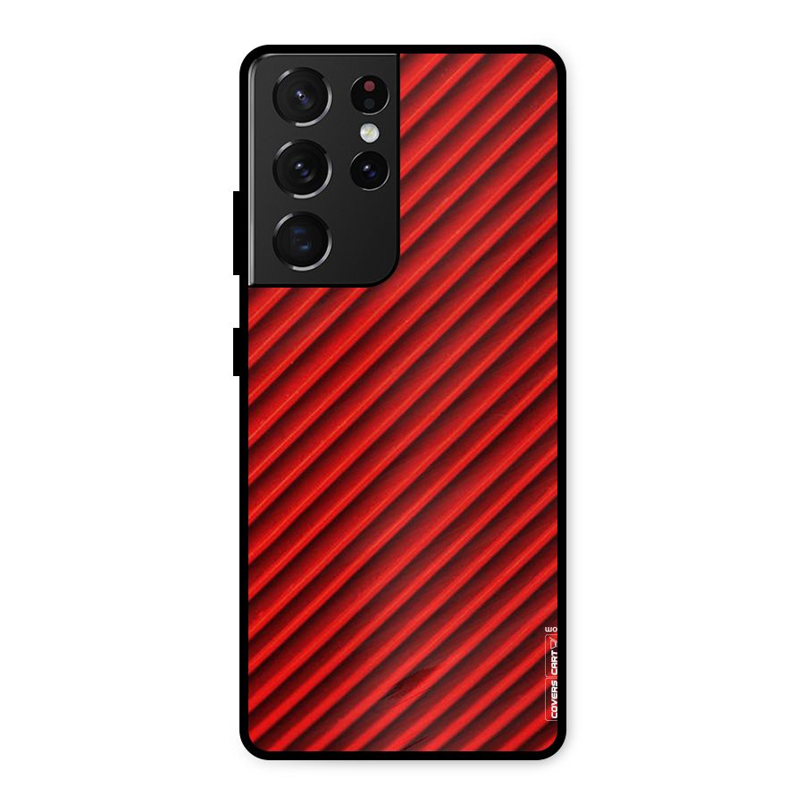 Red Rugged Stripes Metal Back Case for Galaxy S21 Ultra 5G