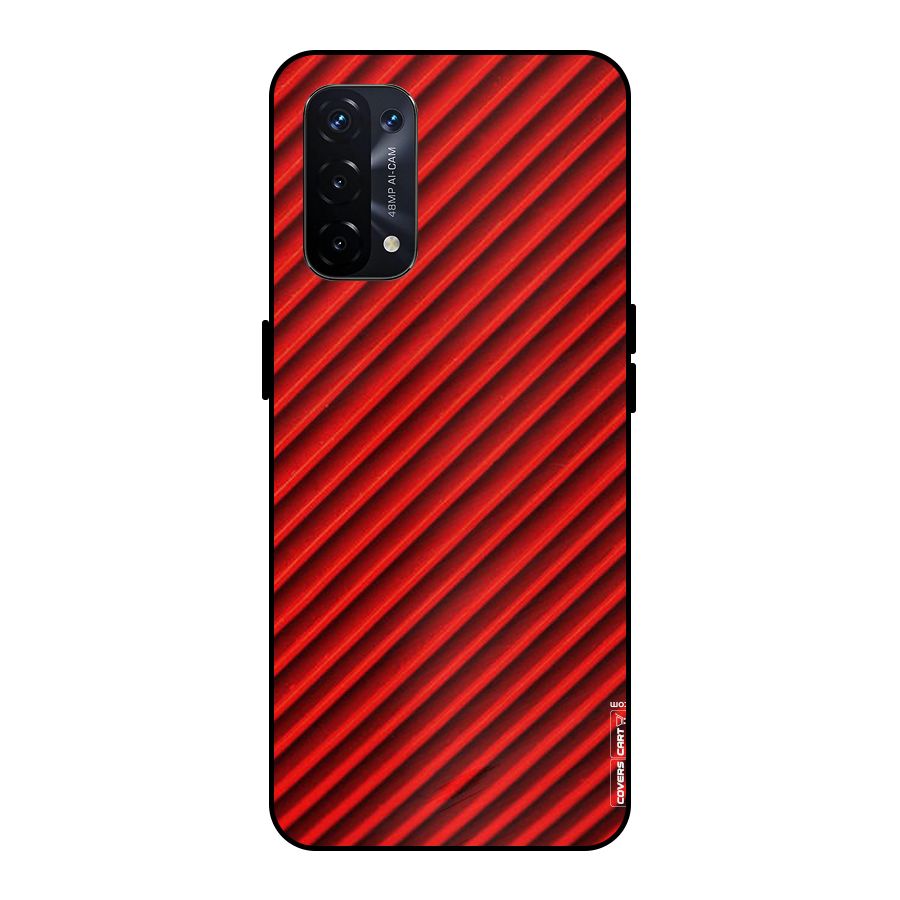 Red Rugged Stripes Metal Back Case for Oppo A74 5G