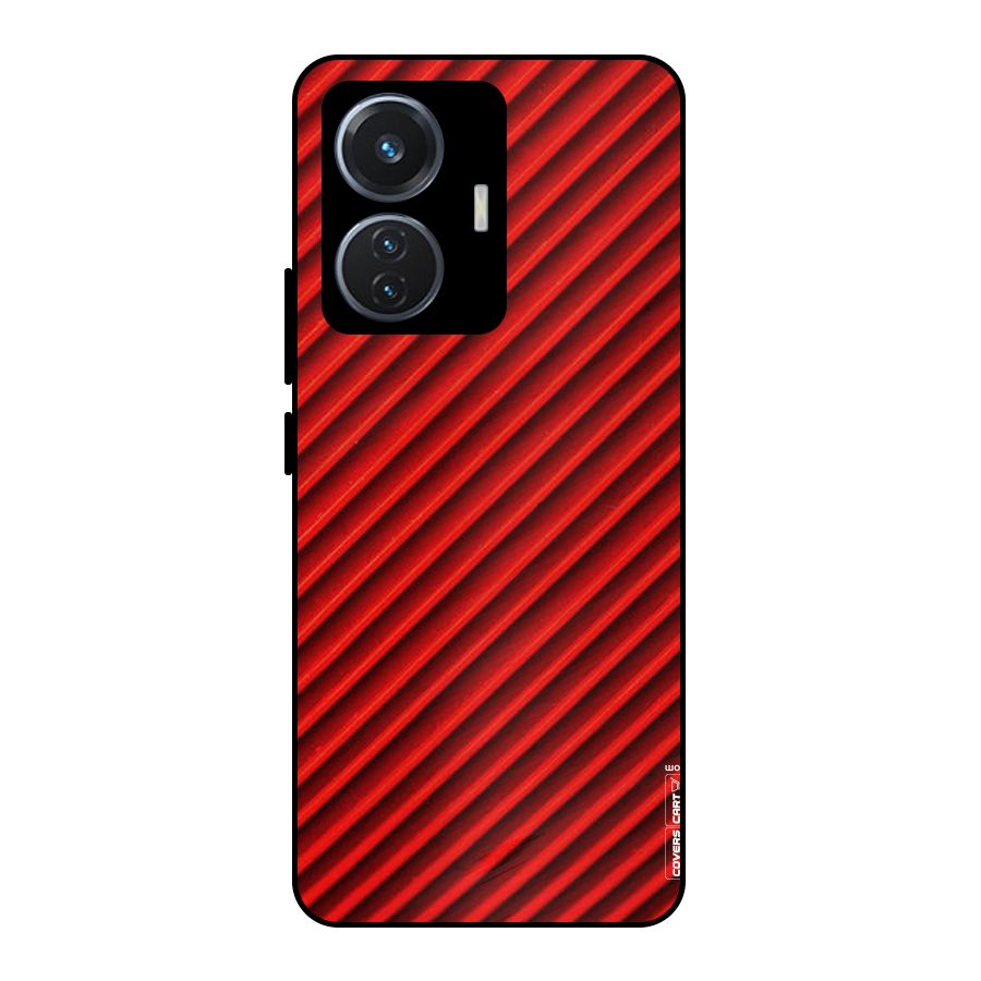 Red Rugged Stripes Metal Back Case for Vivo T1 44W