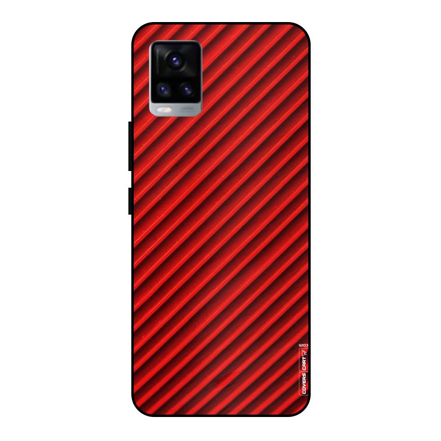 Red Rugged Stripes Metal Back Case for Vivo V20 2021