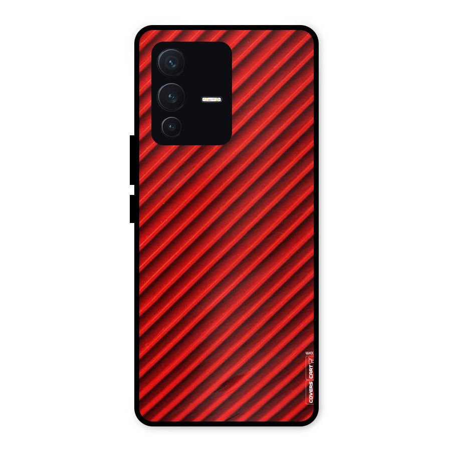 Red Rugged Stripes Metal Back Case for Vivo V23 5G