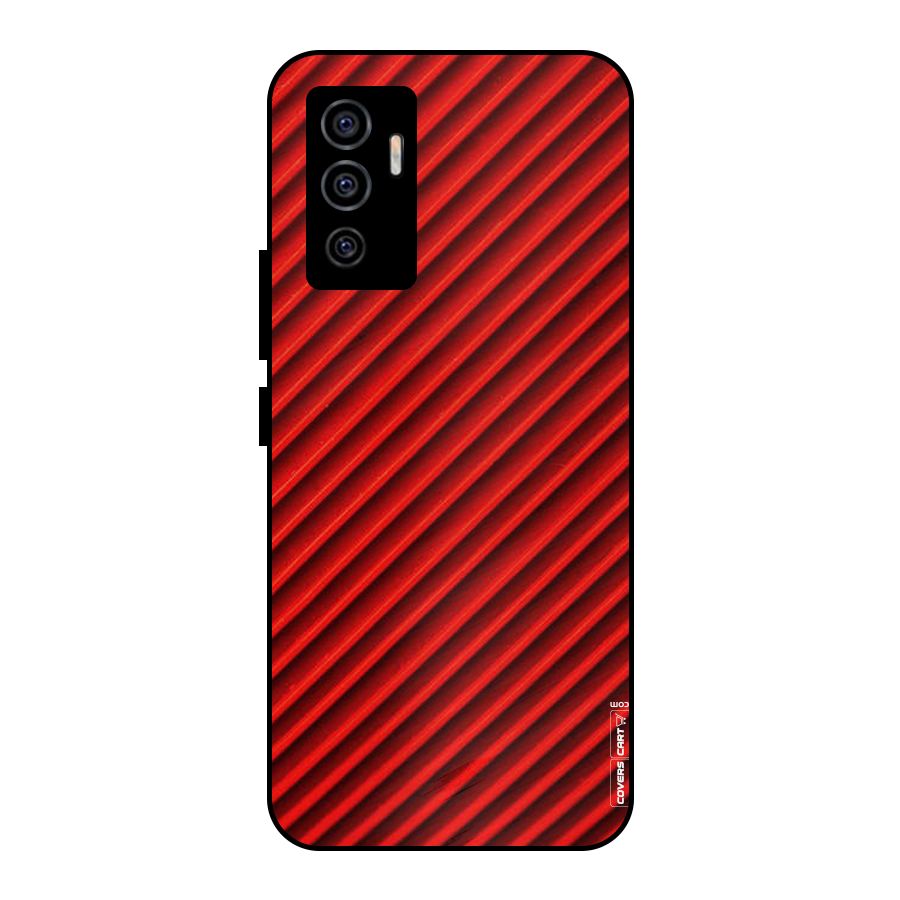 Red Rugged Stripes Metal Back Case for Vivo V23e
