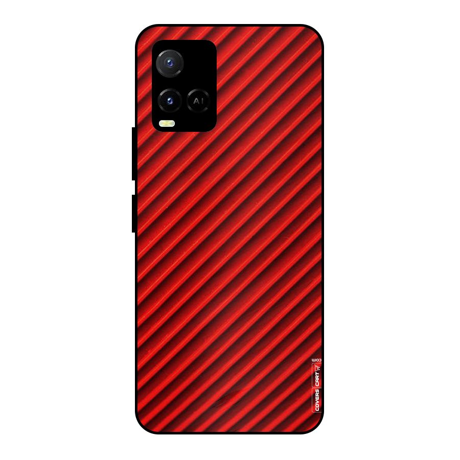 Red Rugged Stripes Metal Back Case for Vivo Y21A