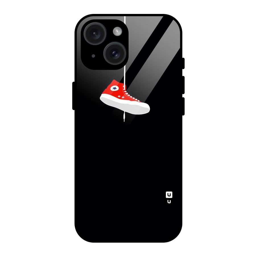 Red Shoe Hanging Glass Back Case for iPhone 15