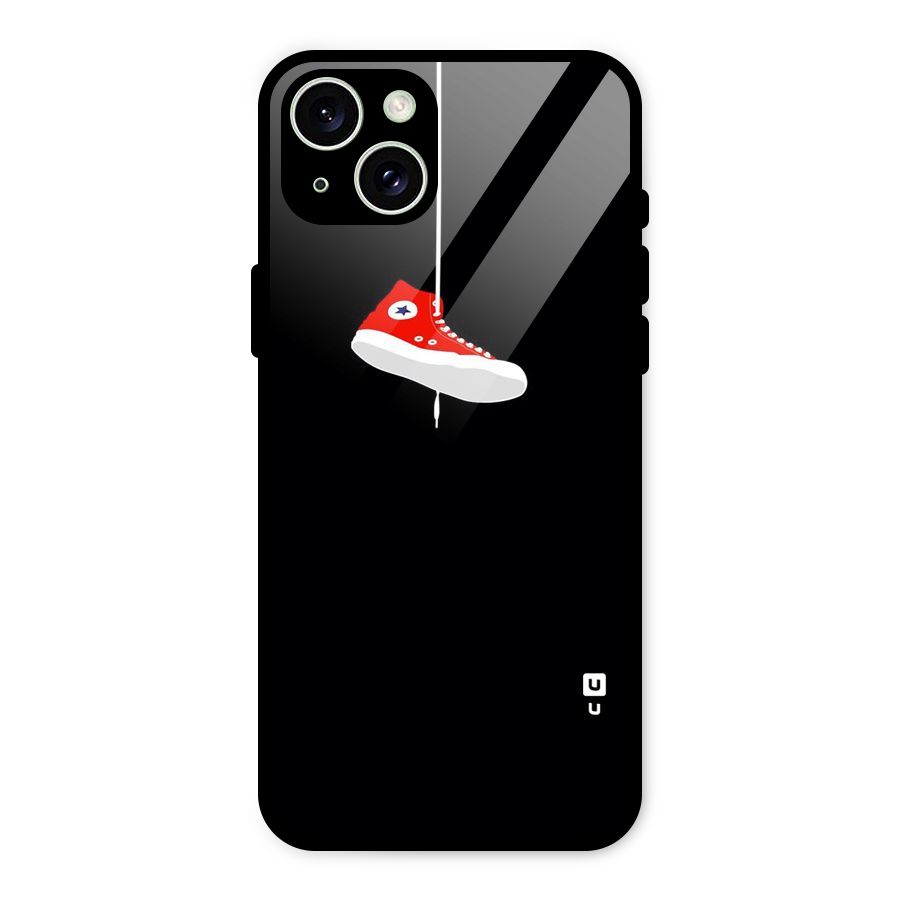 Red Shoe Hanging Glass Back Case for iPhone 15 Plus