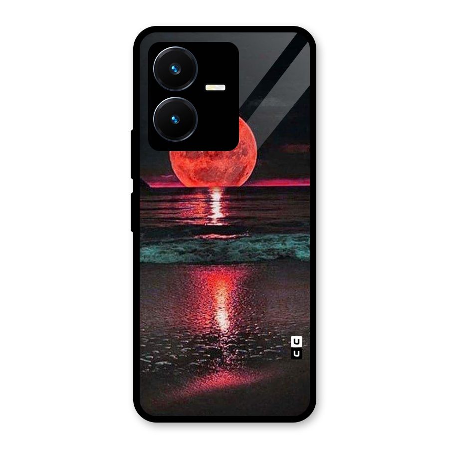 Red Sun Ocean Glass Back Case for Vivo Y22s