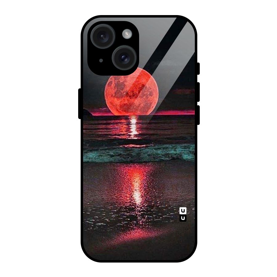 Red Sun Ocean Glass Back Case for iPhone 15