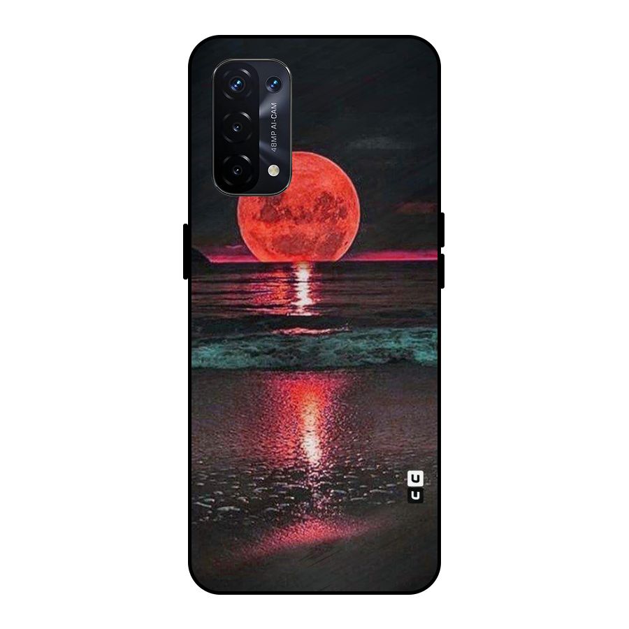 Red Sun Ocean Metal Back Case for Oppo A74 5G