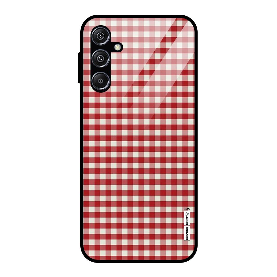 Red White Check Glass Back Case for Galaxy M34 5G