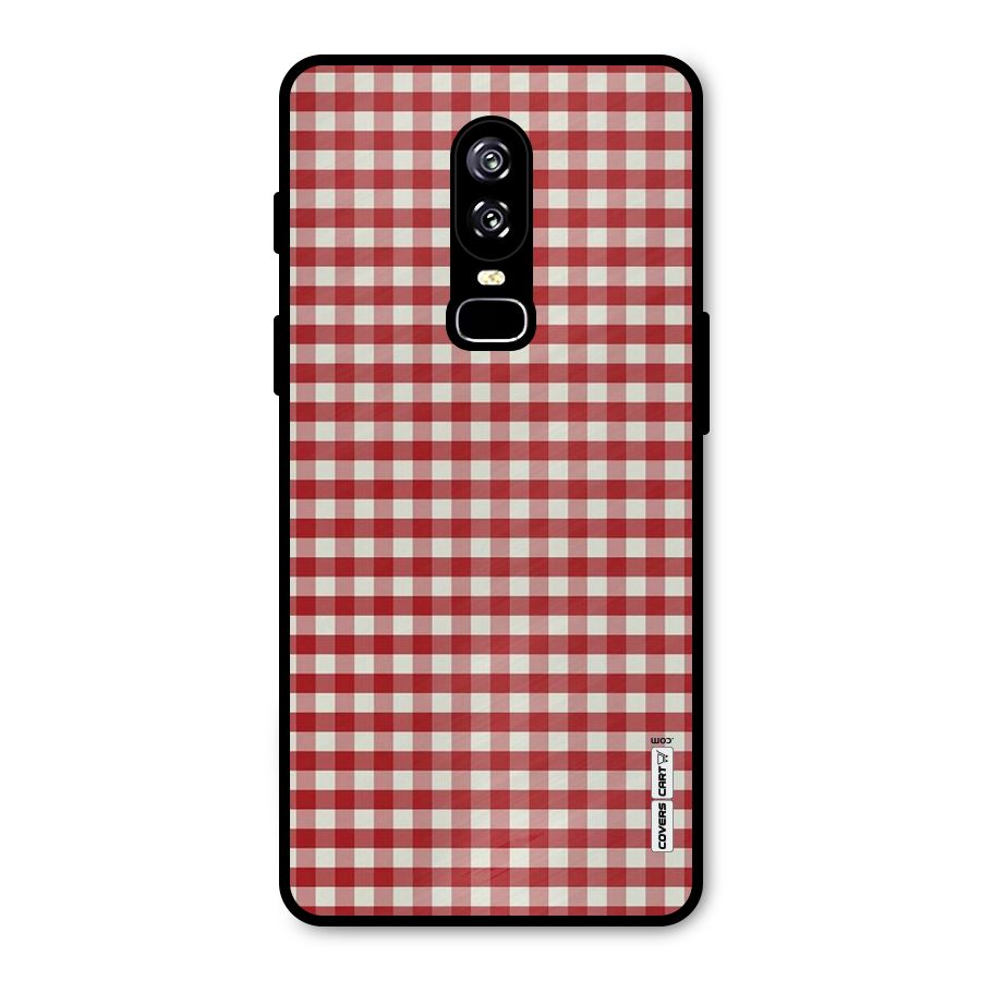 Red White Check Metal Back Case for OnePlus 6